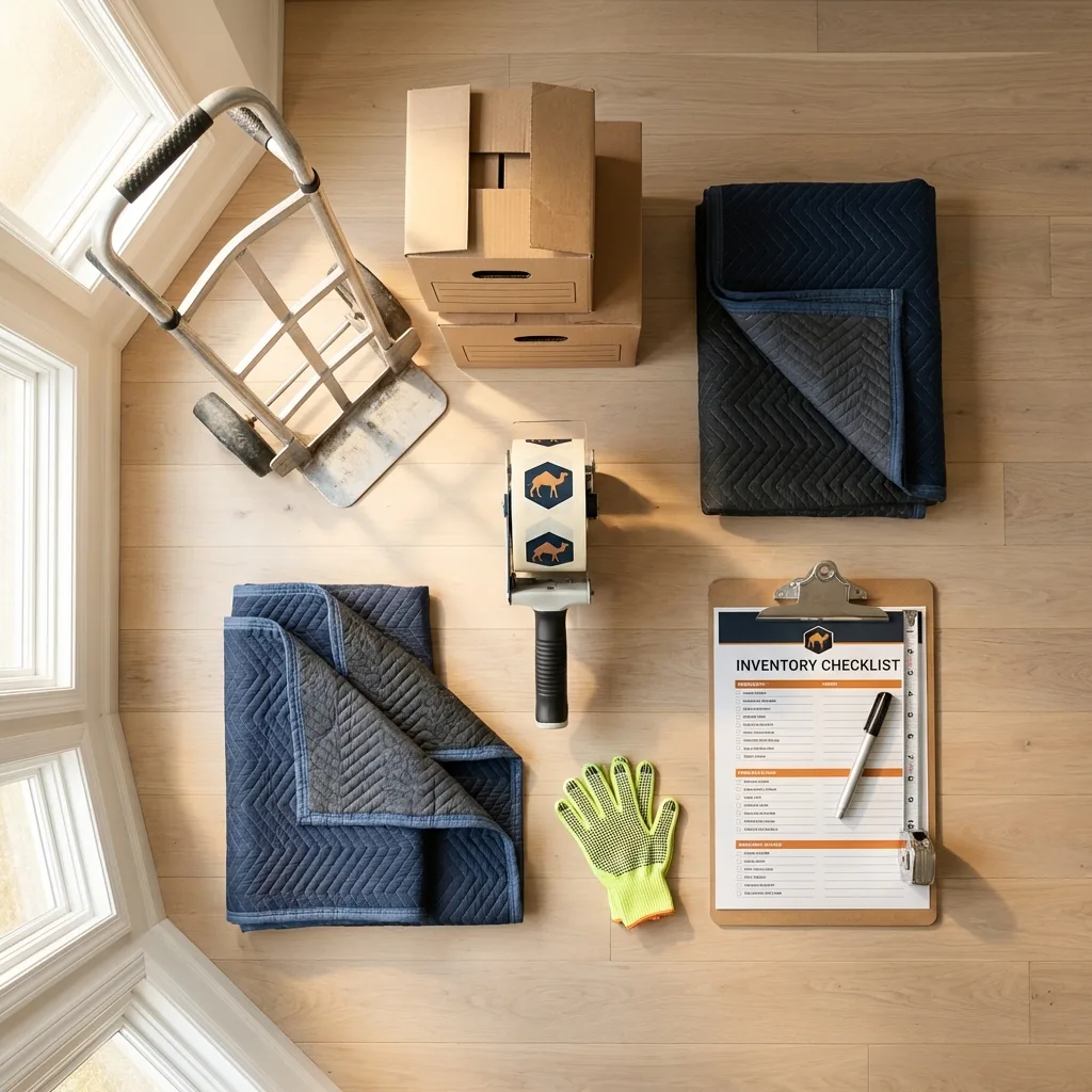 Professional moving supplies and packing materials layout for Maryland Heights residential relocations